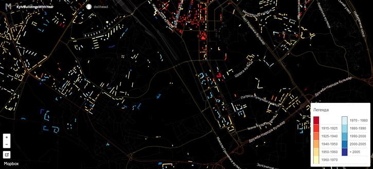 Здания Киева поставили на карту