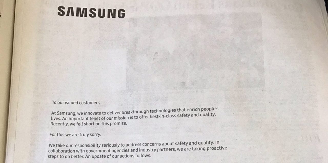 Samsung извиняется по-крупному