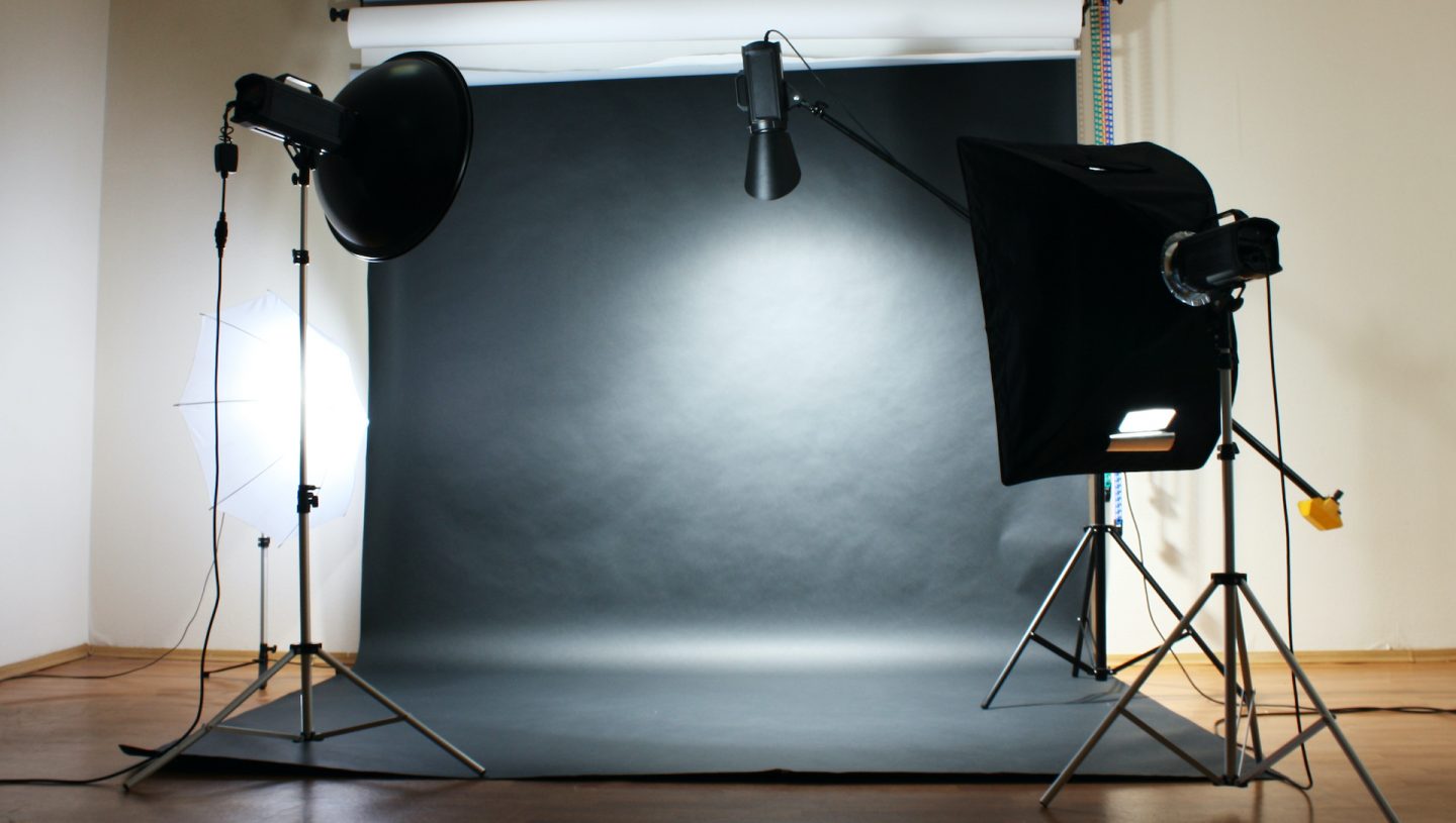 Studio flash on grey background