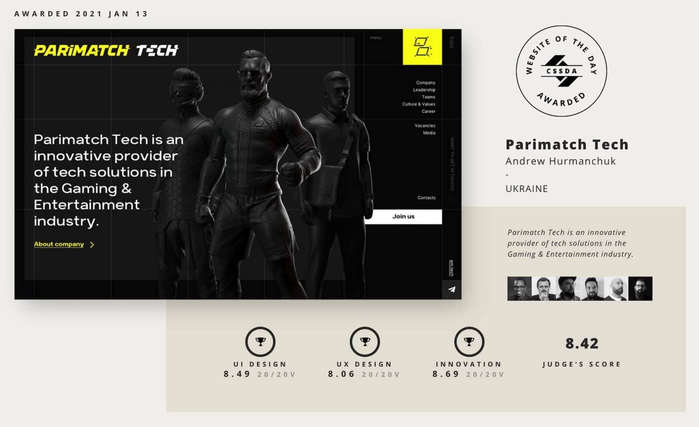 Українське агентство Areal.design отримало CSS design awards за створення сайту для Parimatch Tech