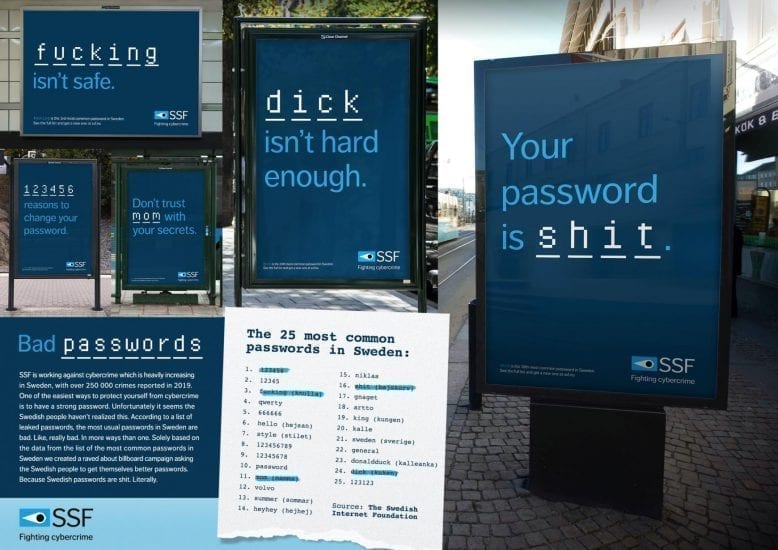 Шведська організація з безпеки в Інтернеті (SSF) висміює поширені паролі